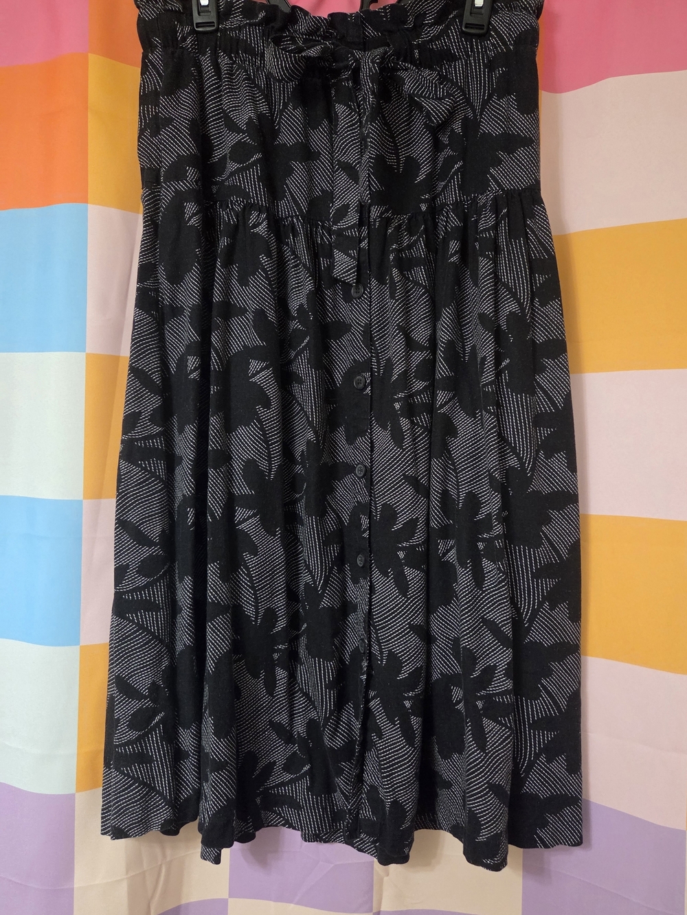 Universal Thread Black Floral Button-Front Midi Skirt